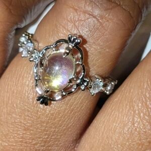 Elegant 925 Silver Moonstone Opal Women's Ring